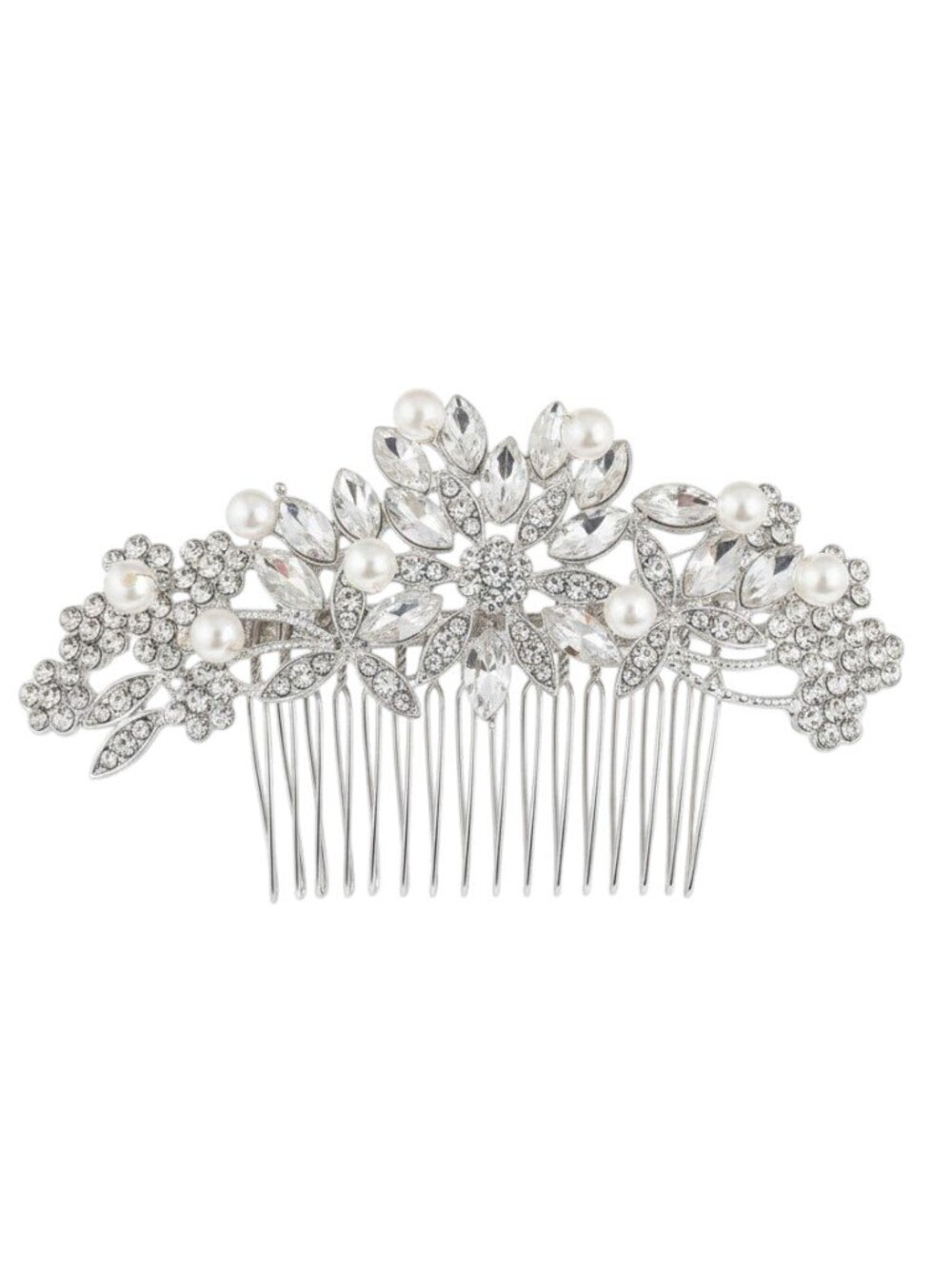 Bridal Wedding Silver Plated Austrian Crystal Faux Pearl Hair Comb